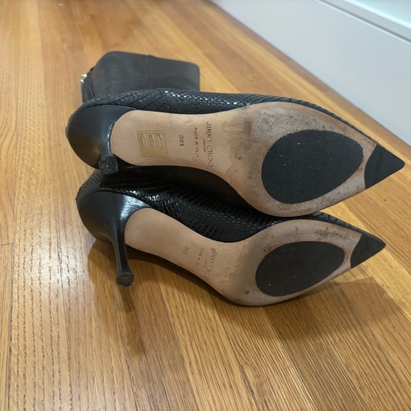 070. Jimmy Choo Black Snake Embossed Leather Heeled Boots - Picture 9 of 10